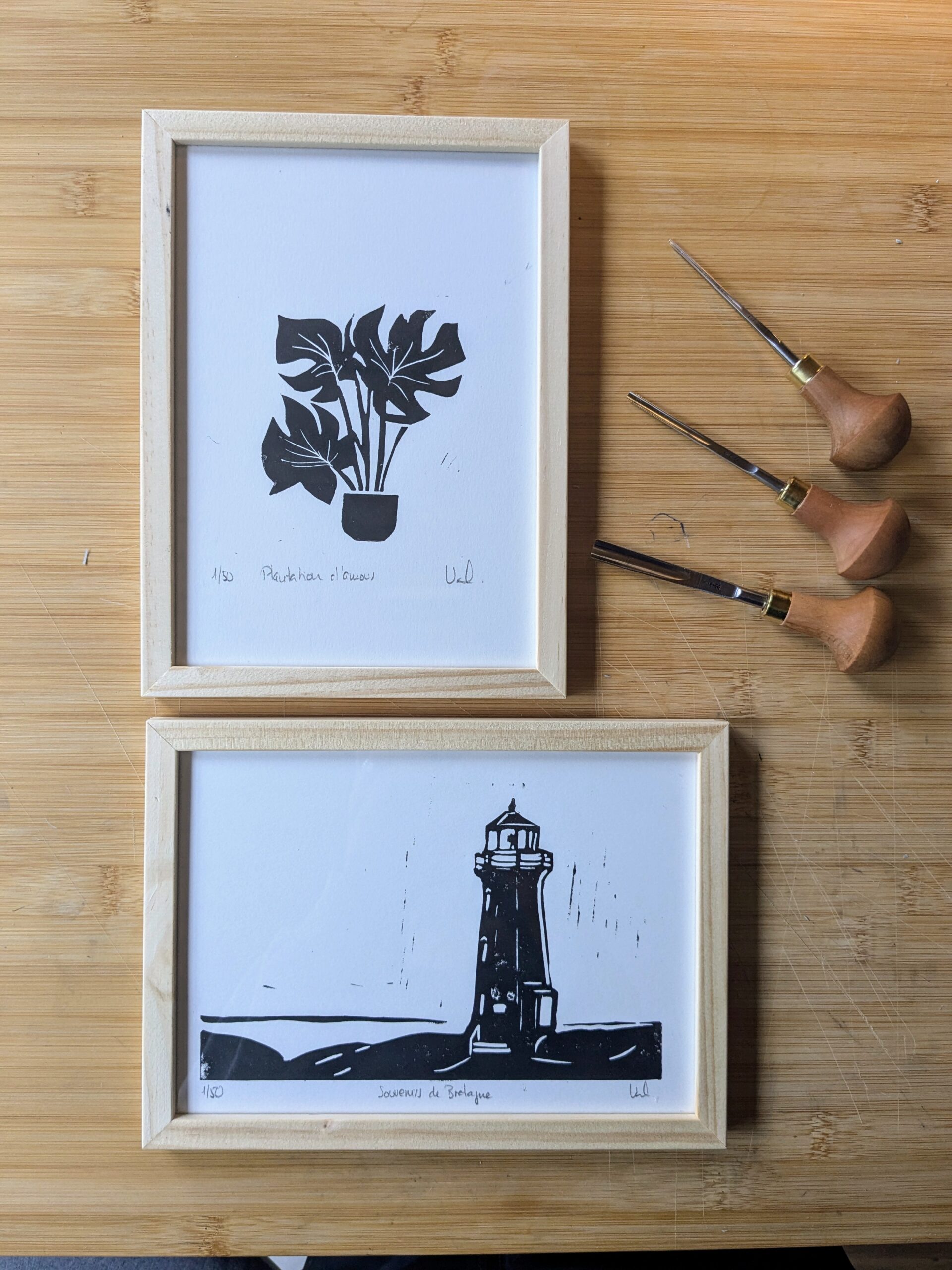 Phare | Linogravure artisanale | Impression manuelle encre noire – Image 3